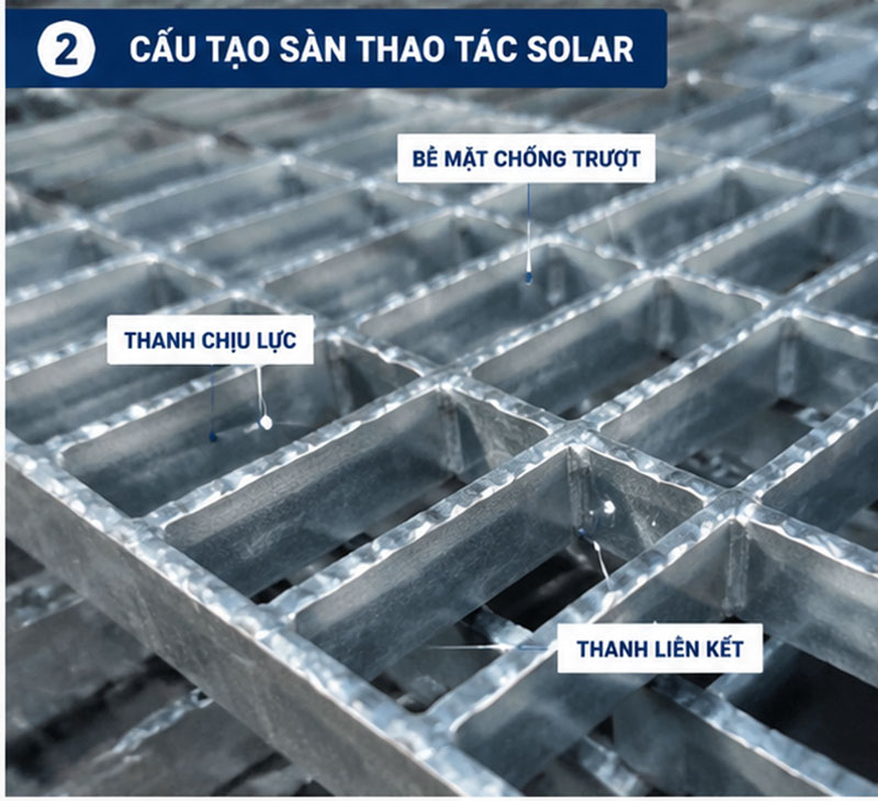 Cấu tạo sàn thao tác Solar mạ kẽm chống trượt