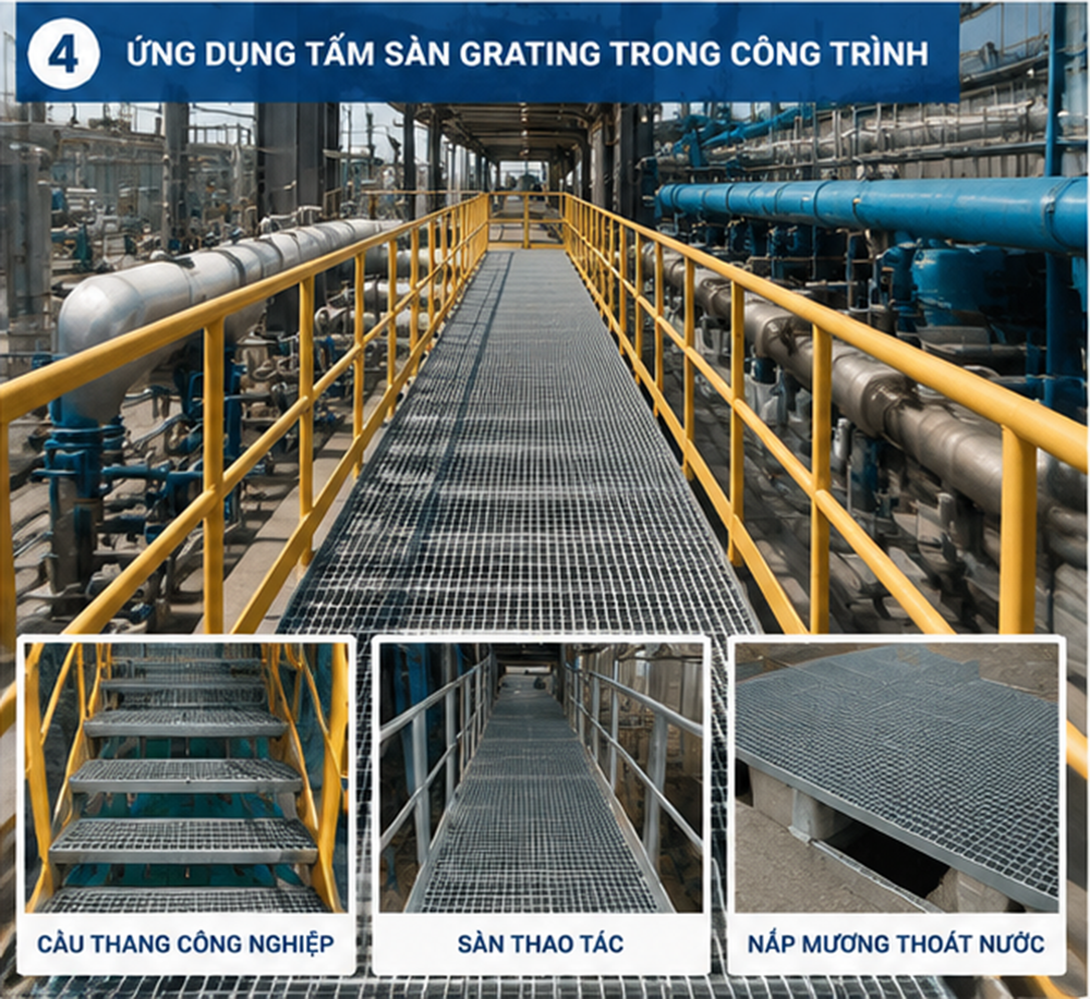 Ứng dụng tấm sàn grating mạ kẽm trong nhà máy công nghiệp