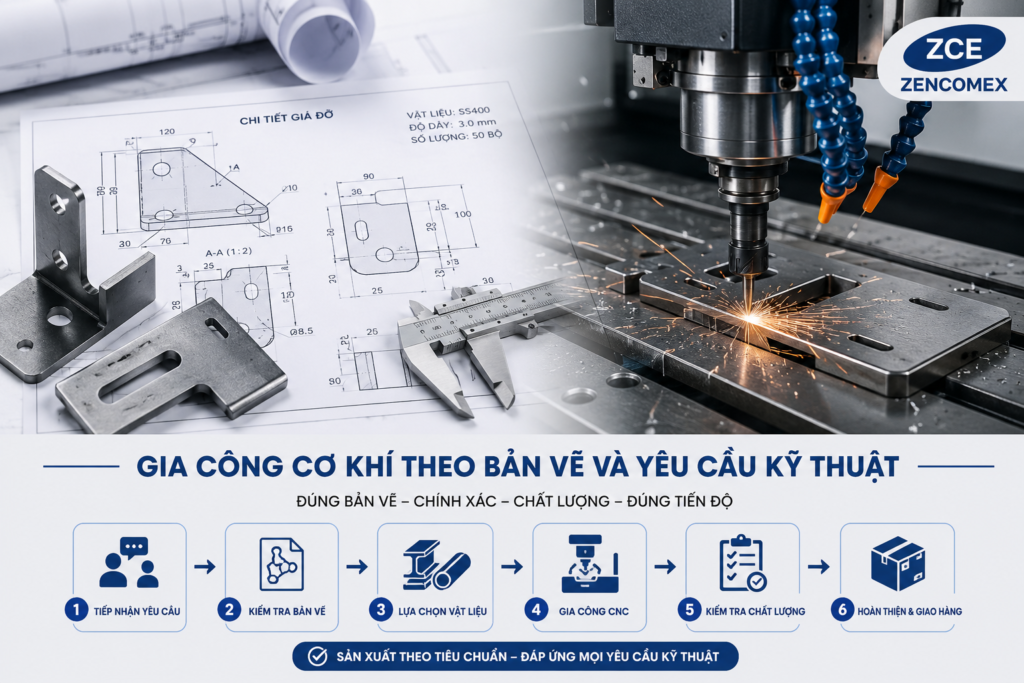 Gia công cơ khí theo bản vẽ và yêu cầu kỹ thuật của khách hàng.