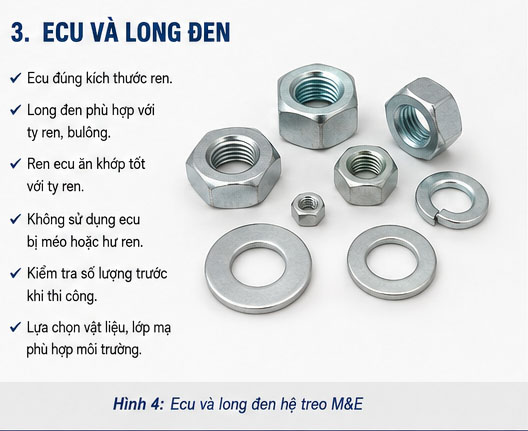 Ecu và long đen dùng liên kết ty ren hệ treo M&E