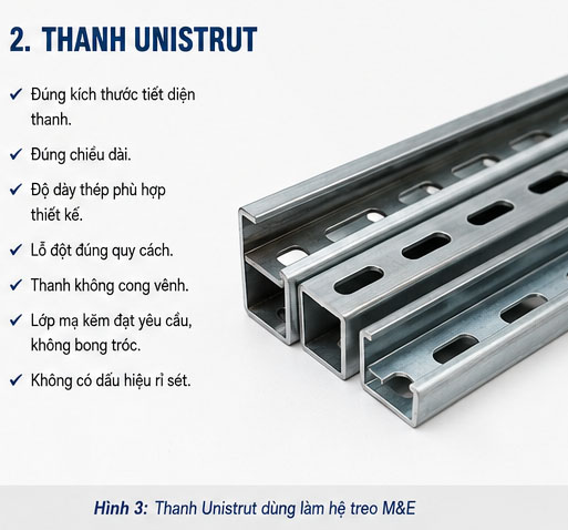 Thanh Unistrut mạ kẽm hệ treo cơ điện M&E