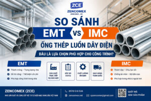 Hình ảnh so sánh ống thép luồn dây điện EMT và IMC của ZENCOMEX, giúp lựa chọn giải pháp phù hợp cho công trình dân dụng và công nghiệp.