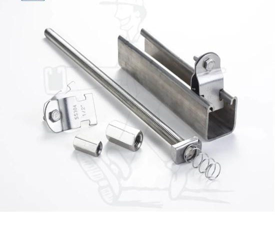 Cấu tạo giá đỡ ống M&E gồm Unistrut ty ren và phụ kiện