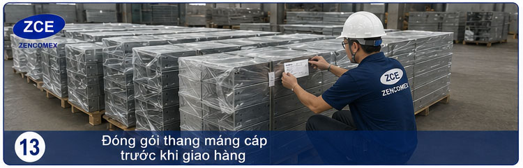 Đóng gói thang máng cáp trước khi giao hàng