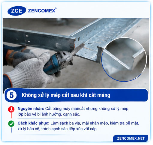Xử lý mép cắt thang máng cáp sau gia công